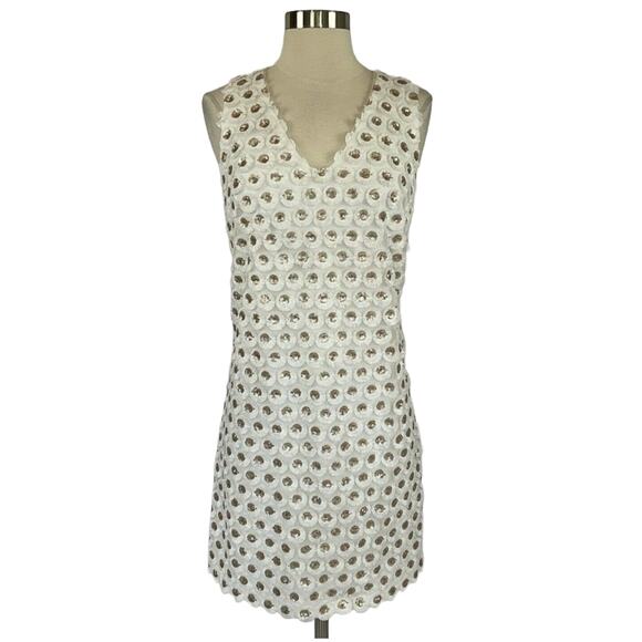 Laundry By Shelli Segal Dresses & Skirts - Laundry by Shelli Segal Women's Dress Size 12 White and Gold Sequined Shift
